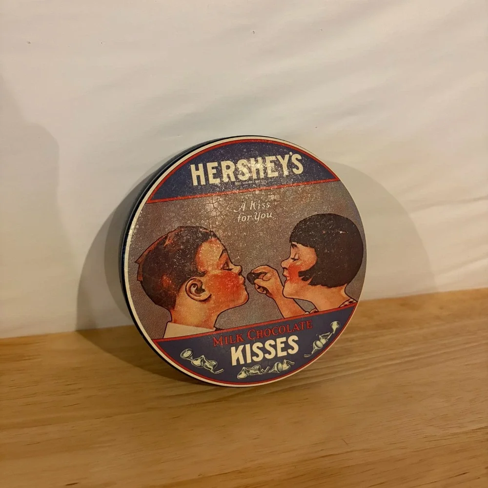 Hershey Kisses Round Tin 1982 A Kiss for You Vintage Advertising Collectible